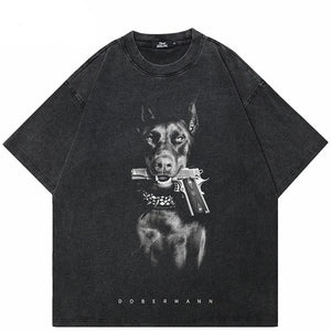 Dobermann Gun Oversized T-Shirt , - Streetwear T-Shirts - Slick Street