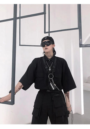 Elegant TA Buckles Chain Shirt And Shorts Set , - Streetwear T-Shirts - Slick Street