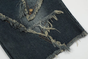 Blue Denim Tassel Star Shorts , - Streetwear Shorts - Slick Street