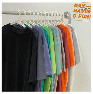 Loose Round Neck Plain T-Shirt , - Streetwear T-Shirts - Slick Street