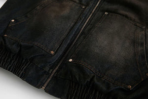 Coal Black Washed Fur Hooded Jacket , - Streetwear Jacket - Slick Street