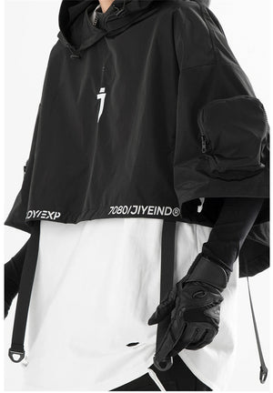 Black Shawl Style Short Sleeve Top Hoodie , - Streetwear Hoodie - Slick Street