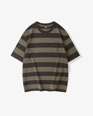 Saturday Striped Cotton T-Shirt Brown, XS - Streetwear T-Shirts - Slick Street