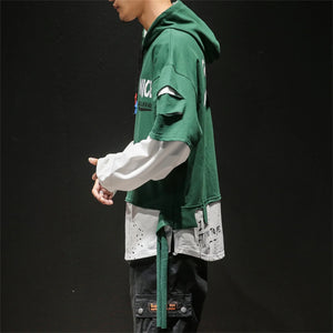 Two Tone Double Layer Style Ripped Hoodie , - Streetwear Hoodie - Slick Street