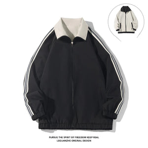 Color Block Reversible Zipper Jacket Black, XS - Streetwear Jacket - Slick Street