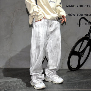 Distressed Dirty White Baggy Pants , - Streetwear Pants - Slick Street