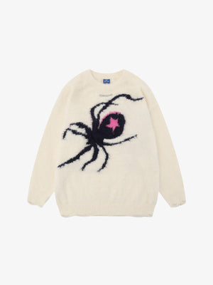 Star Spider Web Knitted Sweater Beige, S - Streetwear Sweater - Slick Street