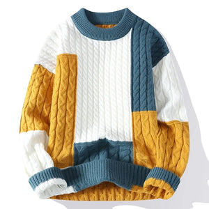 Chunky Twist Color Block Sweater Blue, XS - Streetwear Sweater - Slick Street