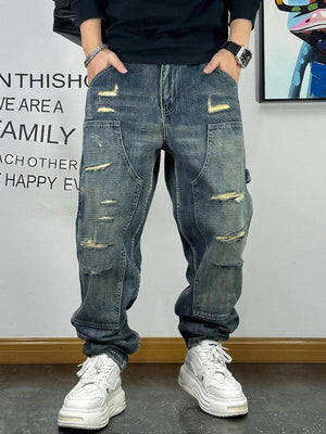 Ripped Denim Carpenter Jeans , - Streetwear Jeans - Slick Street