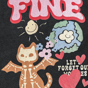 Devil Cat 'FINE' Graphic T-Shirt , - Streetwear T-Shirts - Slick Street