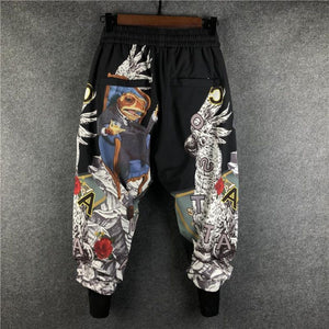 Alphabetic Letter Anime Patchwork Pants , - Streetwear Pants - Slick Street