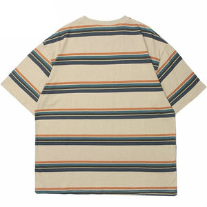 Varied Color Striped Pullover T-Shirt , - Streetwear T-Shirts - Slick Street