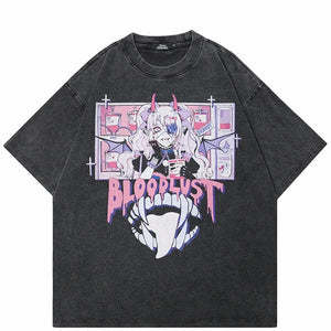 Washed Black Vampire Blood Lust Loose T-Shirt , - Streetwear T-Shirts - Slick Street