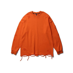 Distressed Gothic Sweatshirt Orange, S - Streetwear Sweatshirts - Slick Street