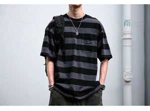 Saturday Striped Cotton T-Shirt , - Streetwear T-Shirts - Slick Street