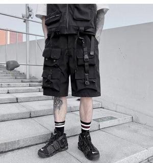 Darkwear Multiple Cargo Buckles Pockets Shorts , - Streetwear Shorts - Slick Street