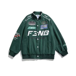 F3.NB Street Racing Bomber Jacket Green, XS - Streetwear Jacket - Slick Street