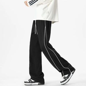 White Stripe Piping Loose Joggers , - Streetwear Joggers - Slick Street