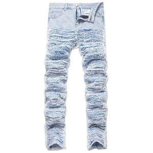 Light Blue Fringe Destroyed Jeans Blue, 26 - Streetwear Jeans - Slick Street