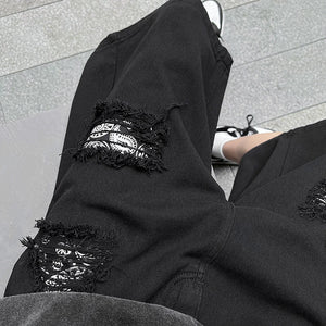 Ripped Hole Patchwork Knee Length Shorts , - Streetwear Shorts - Slick Street