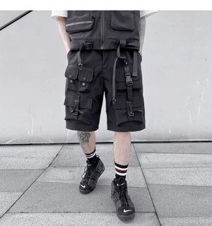 Darkwear Multiple Cargo Buckles Pockets Shorts , - Streetwear Shorts - Slick Street
