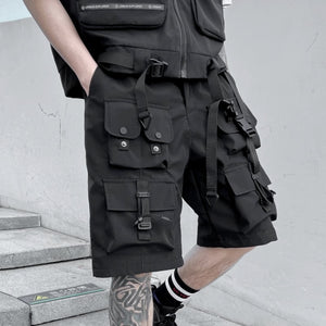 Darkwear Multiple Cargo Buckles Pockets Shorts , - Streetwear Shorts - Slick Street