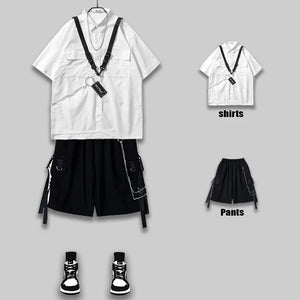 Elegant TA Buckles Chain Shirt And Shorts Set , - Streetwear T-Shirts - Slick Street