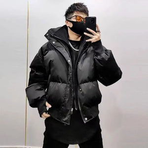 Pitch Black Standing Collar Padded Jacket , - Streetwear Jacket - Slick Street