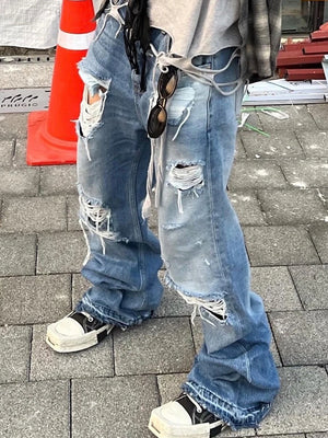 Distressed KP26 Baggy Flared Jeans , - Streetwear Jeans - Slick Street