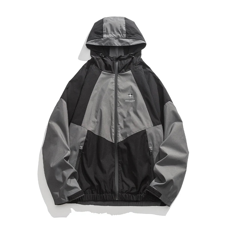 Heart Patchwork Zipper Bomber Jacket Dark Grey, S - Streetwear Jacket - Slick Street