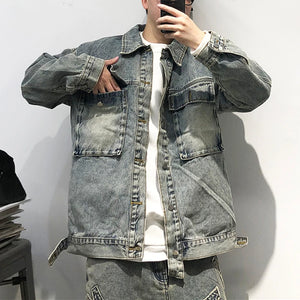 Tied Die Lapel Button Up Jean Jacket , - Streetwear Pants - Slick Street