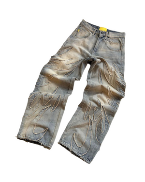 Y2k Retro Raw Edge Patchwork Denim Jeans , - Streetwear Pants - Slick Street