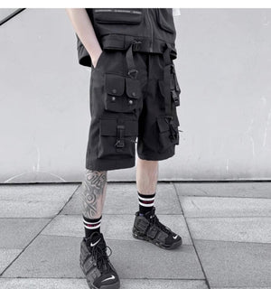 Darkwear Multiple Cargo Buckles Pockets Shorts , - Streetwear Shorts - Slick Street