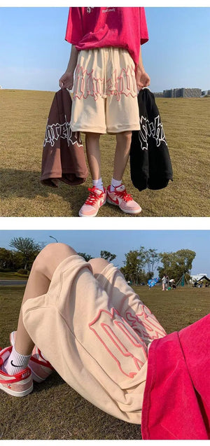 Drawstring Letter Printing Casual Loose Shorts , - Streetwear Shorts - Slick Street