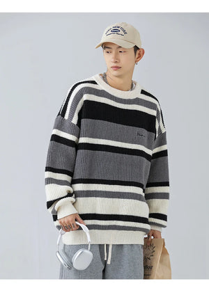 Stripe Embroidery Crochet Sweater , - Streetwear Sweater - Slick Street