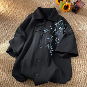 Floral Leaves Short Sleeve Shirt Black, XS - Streetwear T-Shirts - Slick Street