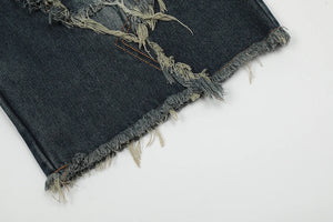 Blue Denim Tassel Star Shorts , - Streetwear Shorts - Slick Street