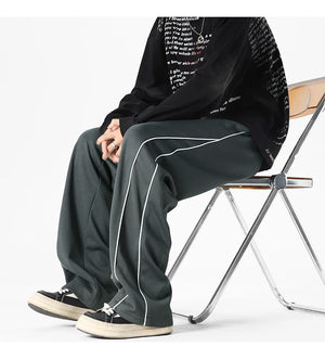 White Stripe Piping Loose Joggers , - Streetwear Joggers - Slick Street