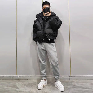 Pitch Black Standing Collar Padded Jacket , - Streetwear Jacket - Slick Street