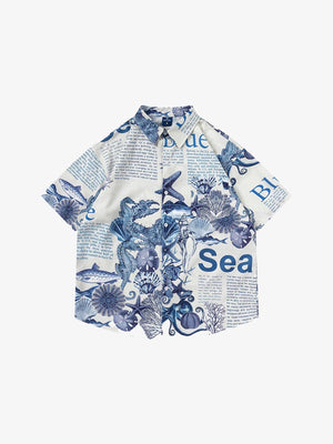 Marine Life Underwater World Short Sleeve Shirt White, M - Streetwear Shirt - Slick Street