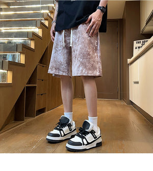 Tie-Dye Denim Texture Knee Length Shorts , - Streetwear Shorts - Slick Street