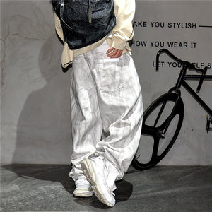 Distressed Dirty White Baggy Pants , - Streetwear Pants - Slick Street