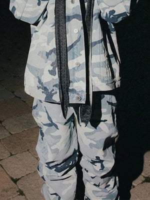 Blue Camo Wide Leg Pants , - Streetwear Pants - Slick Street
