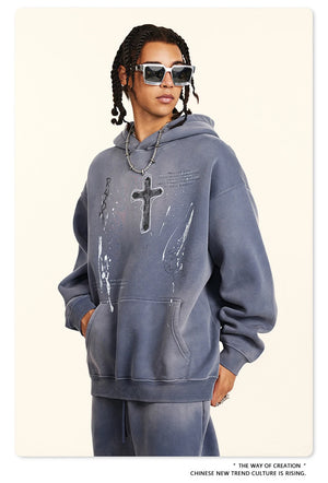 Crucifix Cross Graphic Pullover Hoodie , - Streetwear Hoodie - Slick Street