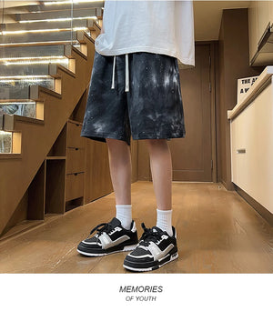 Tie-Dye Denim Texture Knee Length Shorts , - Streetwear Shorts - Slick Street