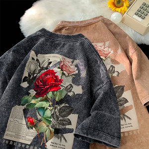 Bloom Rose Gothic Washed T-Shirt , - Streetwear T-Shirts - Slick Street