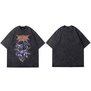 Y2K Black Color Devil Theme T-Shirt Black, M - Streetwear T-Shirts - Slick Street