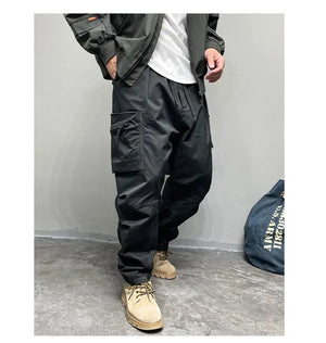 Multi-Pocket Elastic Waist Cargo Pants , - Streetwear Pants - Slick Street
