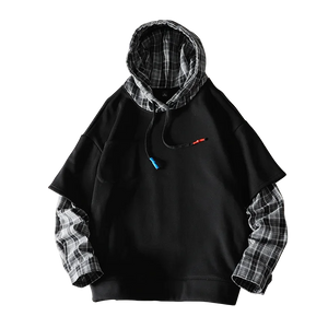 Fake Double Shirt Checkered Hoodie , - Streetwear Hoodie - Slick Street