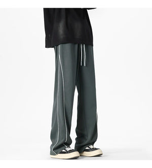White Stripe Piping Loose Joggers , - Streetwear Joggers - Slick Street